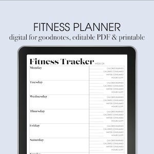Fitness planner, Digital Fitness Planner Goodnotes, wellness planner, Workout tracker, weekly fitness, calorie counter, editable fitness