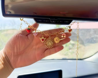 Choose 7 or 9 Charms, Cute Custom Car Mirror Charm, Gold Rearview Accessory, Build Your Own Rearview Mirror Car Charm, Gift for Best Friend