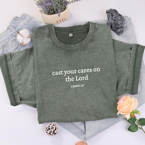 Cast Your Cares On The Lord 1 Peter 5:7 Shirt, Christian Mom Shirt, Religious Shirt, Bible Verse Shirt, Christian Apparel