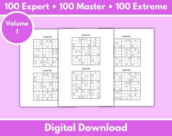 Sudoku Rätsel - Band 1 | 300 druckbare Puzzles von Experte bis Extrem (jeweils 100) | Digital | Druckbare Seiten | Sofort Download PDF