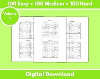 Sudoku-pussel - Volym 1 | 300 utskrivbara pussel från lätt till svårt (100 styck) | Digitalt | Utskrivbara sidor | Direktnedladdning i PDF-format