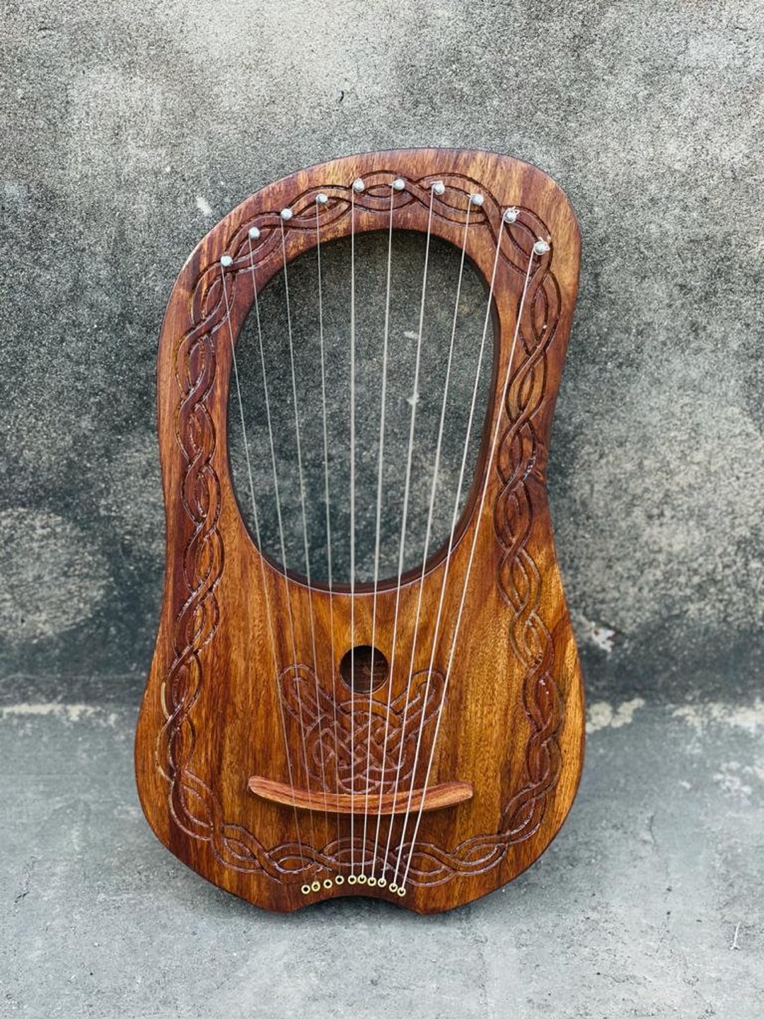 Celtic Engraved Lyre Harp 10 Metal Strings Rosewood / Lyra Harp With