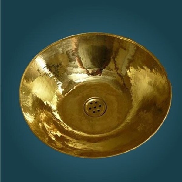 Lave-mains lavabo marocain en cuivre doré rond 30 cm - à poser