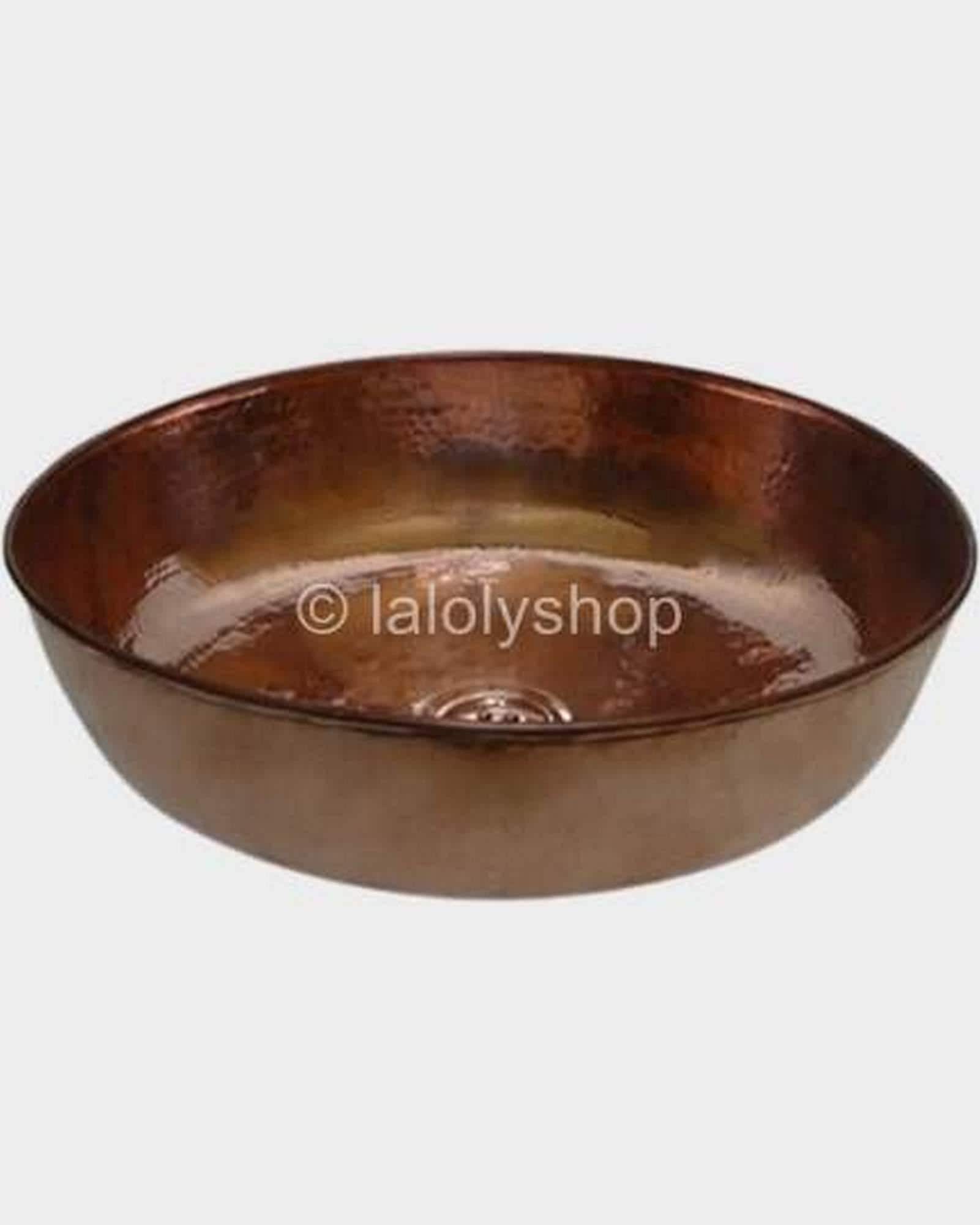 AUF BESTELLUNG, Rundes Aufsatzwaschbecken aus rotem Kupfer, Durchmesser 37 cm - Kupferbadezimmer - Schickes Vintage-Retro-Waschbecken aus rosa Kupfer
