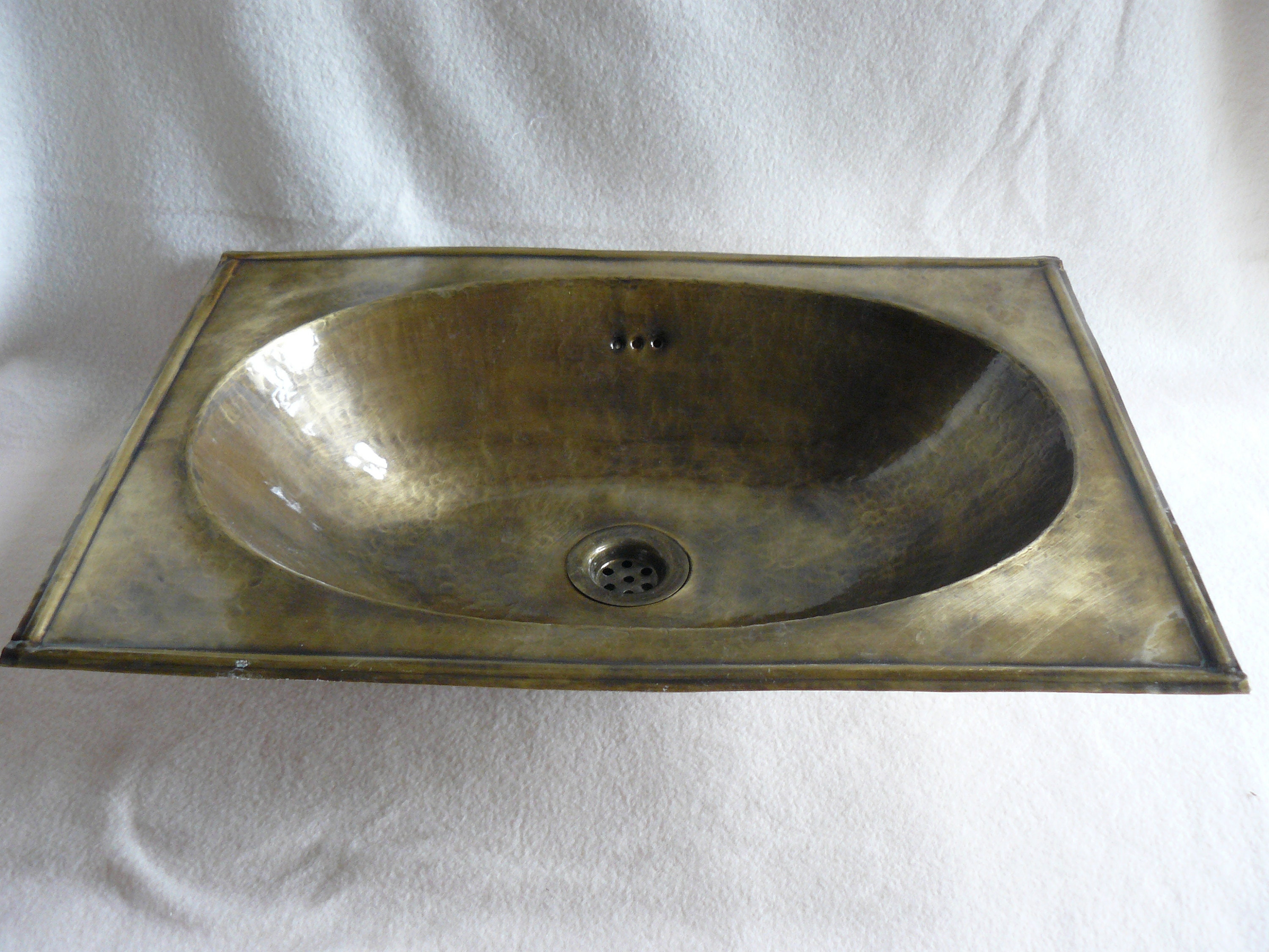 Vasque en Cuivre Patiné Bronze Marocaine Ovale, Plage Rectangle 50 X 35 cm - à Encastrer/Artisanat M