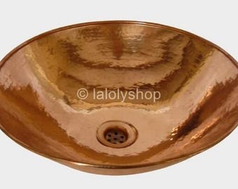 Marokkanisches Waschbecken aus rotem Kupfer, rund, 40 cm – zum Aufstellen / Waschbecken zum Aufstellen auf einer Arbeitsplatte oder rosa Kupfermöbeln / Antikes Badezimmer