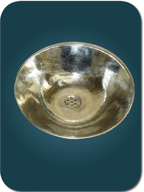 Vasque Marocaine Argentée Ronde en Maillechort 40 cm - à Poser/Lavabo Rond Diamètre Salles de Bains