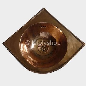 Moroccan red (pink) copper corner washbasin 30x30cm - built-in - Small rustic basin in old style - Corner washbasin WC Toilet
