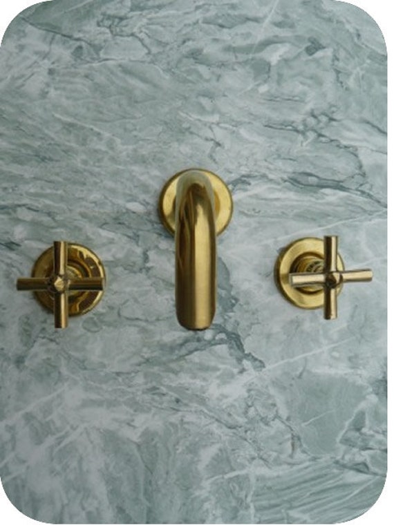 Robinet Mélangeur Mural Croisillon Cuivre Doré | Laiton, 2 Têtes Mécanisme en Céramique 1/4 Tour - R