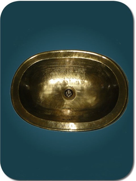 Vasque en Cuivre Patiné Bronze Marocaine Ovale 50 X 35 cm - à Encastrer/Lavabo Rustique Métal Décora