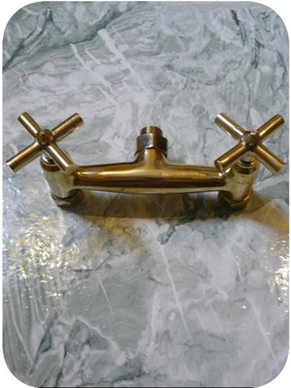 Robinet Mélangeur Simple de Douche Cuivre Doré | Laiton, Poignées Croisillon avec Mécanismes Céramiq