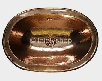 Einbauwaschbecken aus rotem Kupfer (rosa Kupfer) 38 x 30 cm – Retro-Badezimmer – Rustikaler Vintage-Stil – Marokkanisches Kunsthandwerk – LALOLYSHOP.FR