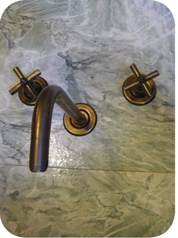 Robinet Mélangeur Mural Croisillon Laiton Patiné Bronze, 2 Têtes Mécanisme en Céramique 1/4 Tour - R