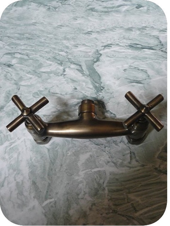 Robinet Mélangeur de Douche 1 Sortie Laiton Patiné Bronze, 2 Poignées Croisillon avec Mécanismes Cér