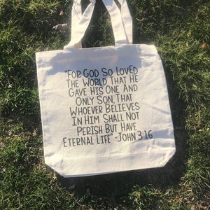 John 3:16 Canvas Tote Bag, Christian Tote Bag, Bible Verse, Bible Study Bag, Christian Girl Gifts, Gift for Her, Religious Accesories