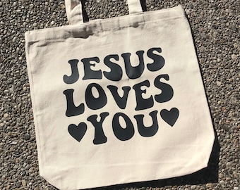 Bolsa de lona "Jesús te ama": Bolsa de estudio bíblico cristiano