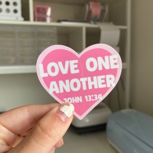 Love One Another Heart Sticker: Waterproof Christian Bible Decal
