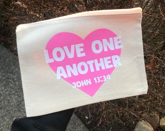 Love One Another Canvas Zipper Pouch: Christian Bible Verse Gift