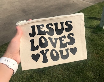 Jesus Loves You Canvas Zipper Pouch: Christian Gift
