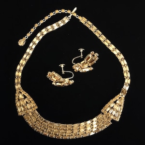 Signed Sherman Art Deco style Necklace & Earrings