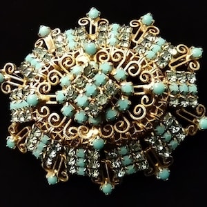 Hobe Faux Turquoise & Rhinestone Brooch