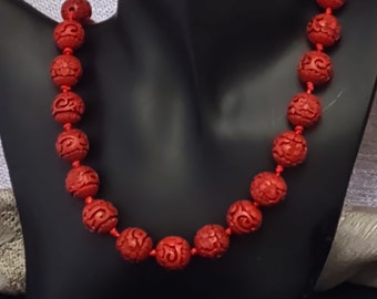 Chinese Export Cinnabar Carved Necklace