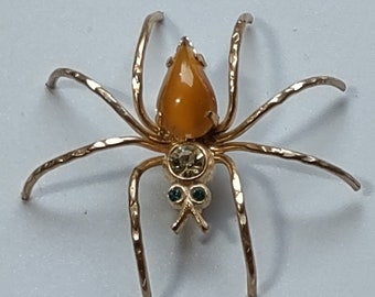 Broche araignée vintage jaune d'oeuf et ambre