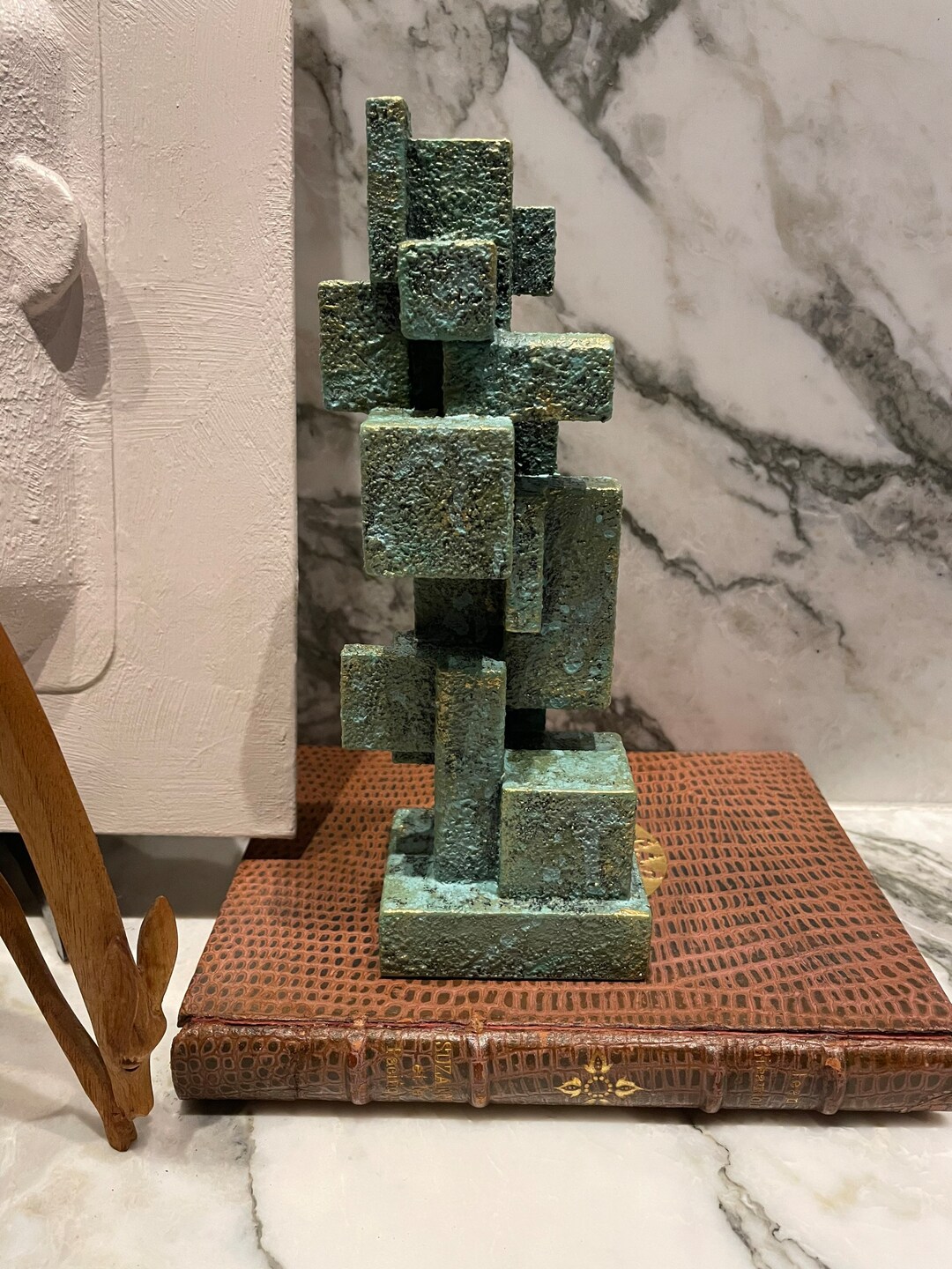 Small wooden faux bronze sculpture modernist Midcentury Etsy Nederland