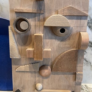 Brutalist collage 'cubiste face' neutral - modernist influence. Deconstructed version. 21 cm. handmade original. Wall art piece.