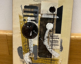 Petite collage mix: blue, noir et brune. Wabi-sabi. Original artwork
