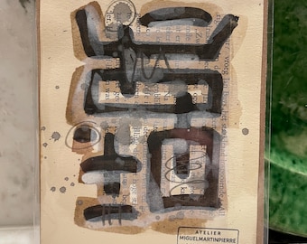 Small Bookpage paintings series (series 2) oddness, original hand-painted pieces. street art tags. FREE SHIPPING