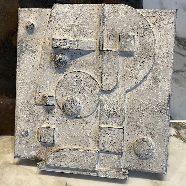 Collage 'roman head' suprematism influence face, abstract relief, assembly painting. Original artwork