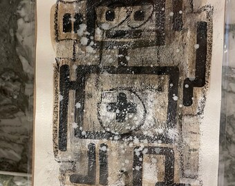 Bookpage painting &#39;robot&#39; original artwork. Weird Art! Brutalist arte brut. Handmade :-)