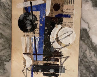 Petite collage mix: blue, noir et brune. Wabi-sabi. Original artwork