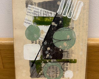 Petite Collage-Mix: Blau, Noir und Brune. Wabi-sabi. Originalkunstwerk