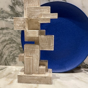 Small brutalist sculpture wood handmade, original hand finished assembly