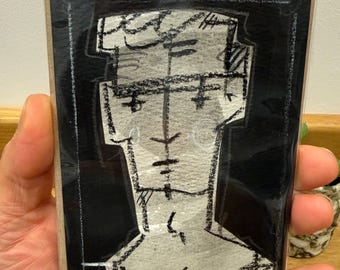 Técnica mixta sobre papel, retrato en acrílico en blanco y negro, de estilo modernista, obra de arte contemporánea original.