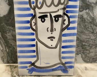 Chicos yendo a la playa gouache modernista, obra de arte original hecha a mano