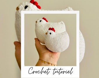 Hen crochet pattern, French PDF crochet tutorial, Colette the crochet hen