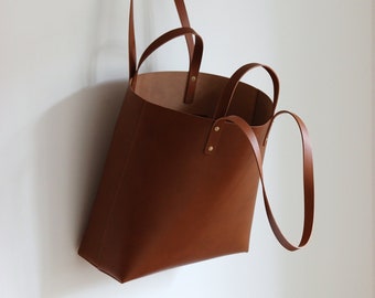 brown leather shopper | sustainable leather tote bag | hand-sewn