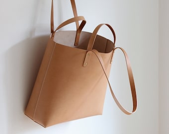 Leather shopper natural | hand-sewn | sustainable leather tote bag