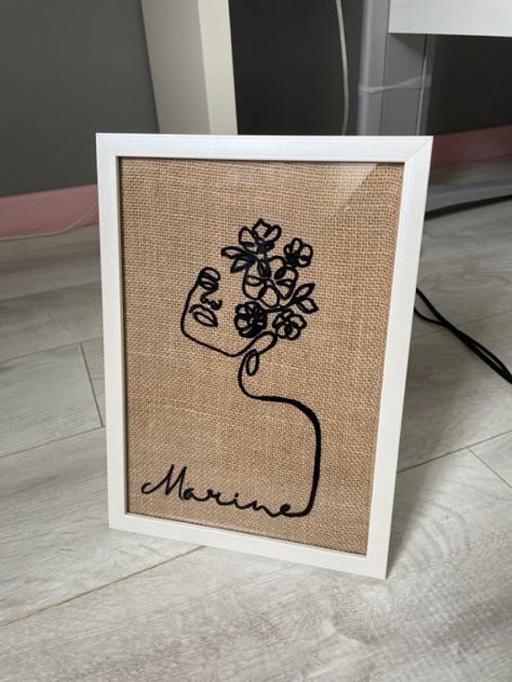 Cadre Toile de Jute avec Dessin Abstrait et Prénom Personnalisé