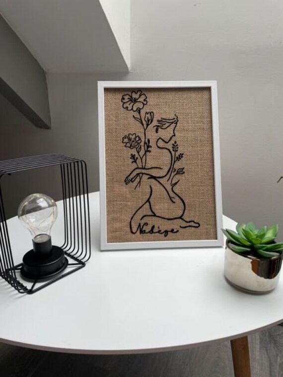 Cadre Toile de Jute avec Dessin Abstrait et Prénom Personnalisé