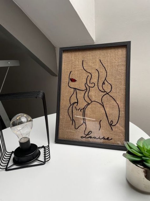 Cadre Toile de Jute avec Dessin Abstrait et Prénom Personnalisé