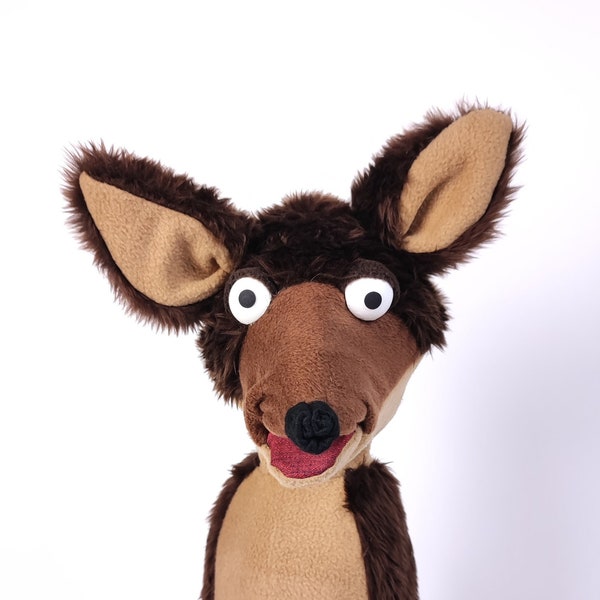 Loco The Jackal - hand puppet, therapeutic puppet, NVC