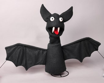 Vampire bat handmade professional puppet | bat plushie with movable mouth for halloween lovers