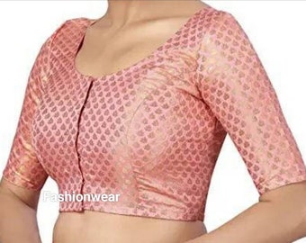 Baby Pink Chanderi silk Sleeves & Elbow Blouse, Ready to wear blouse, Handmade blouse, Saree blouse, Sari blouse