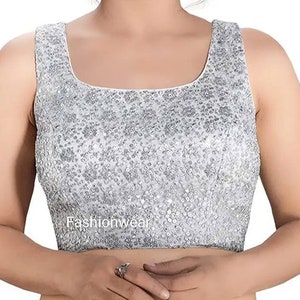 Schöne Sleevles silber pailletten Bluse, lahnga chole, silber pailletten Saree Bluse
