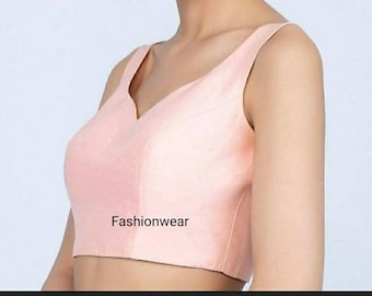 Hot baby pink Saree Blouse,Indian Saree Blouse,Readymade Blouse ,Ready to wear Blouse,sleeve less Blouse with leaf shape neckline