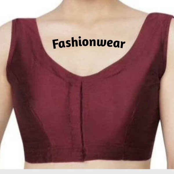 Dark Maroon Blouse,V-neck Front open sleeveless Blouse,Readymade Blouse,maroon Saree Blouse,Indian culture Blouse